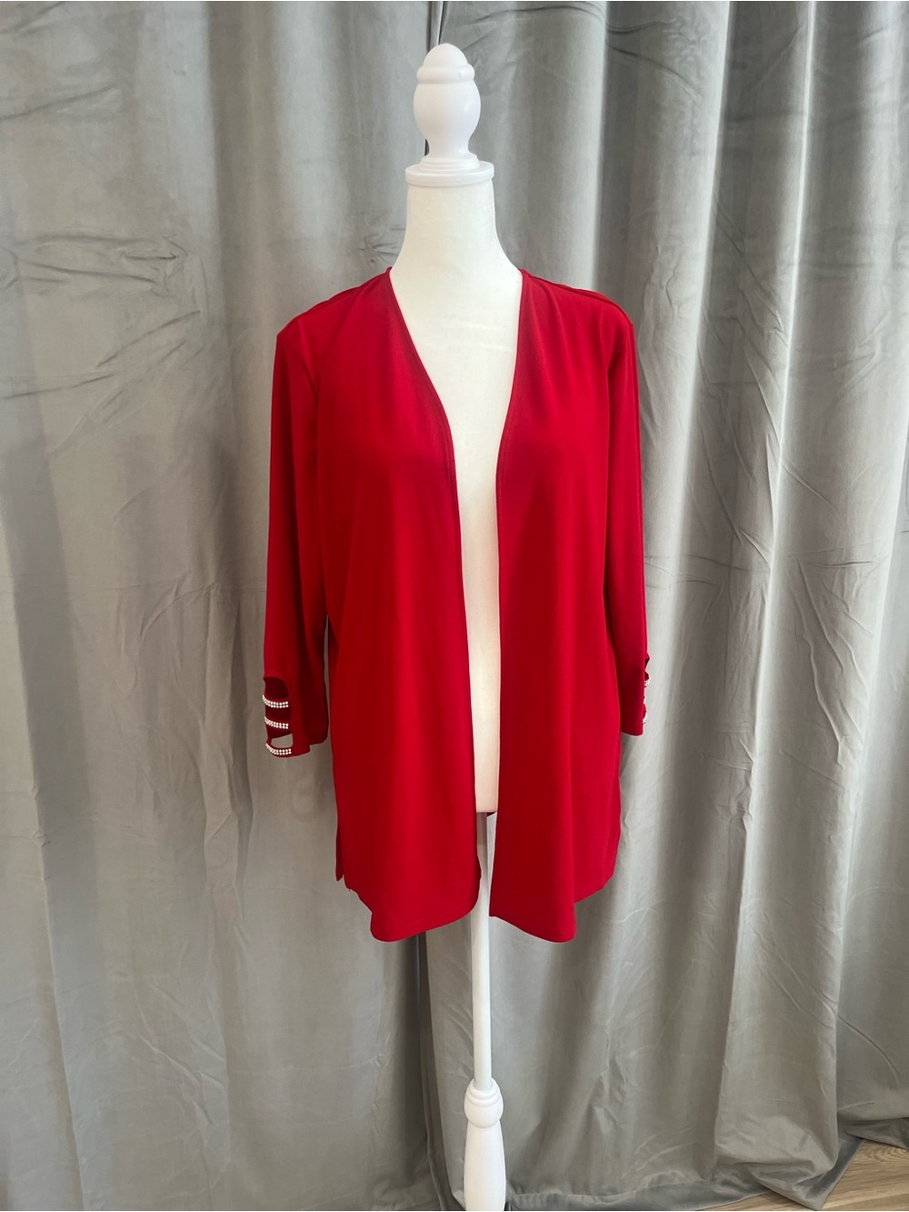 89th + Madison Red Open Front Cardigan with Rhinestone
